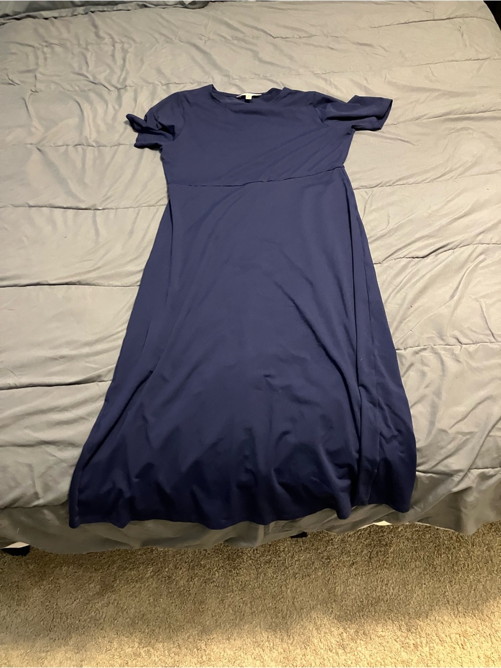 TravelSmith Blue Short Sleeve Empire Waist Knit Travel Dress Small Packable Midi